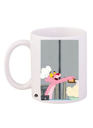 Cartoon Printed Coffee Mug White/Grey/Pink 11ounce
