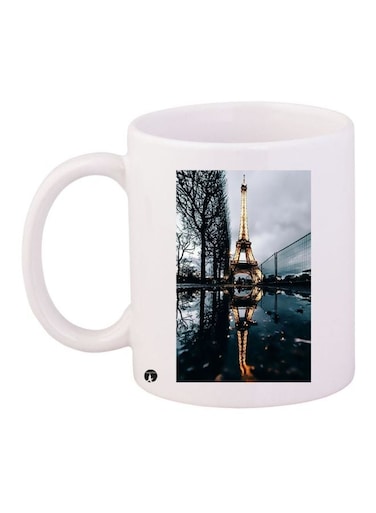 Eiffel Tower Printed Coffee Mug White/Yellow/Black 11ounce