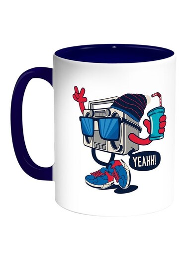 Cassette Recorder Printed Coffee Mug White/Blue 11ounce