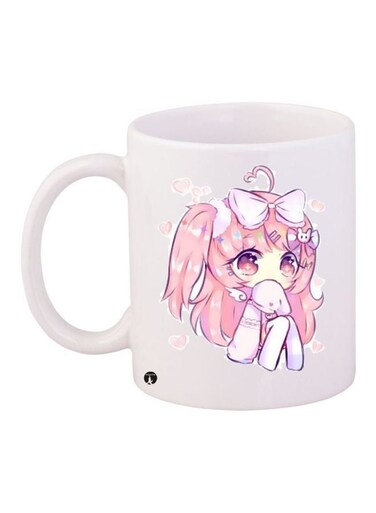 Cartoon Girl Printed Coffee Mug White/Pink 11ounce