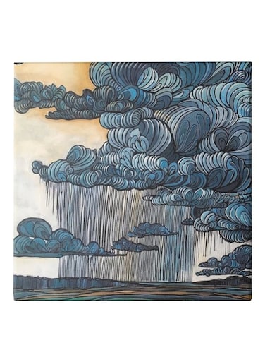 Clouds Themed Canvas Painting With Frame Blue/White/Black 50x50cm