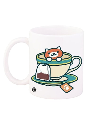 A Cat Design Mug White/Blue/Yellow 12ounce