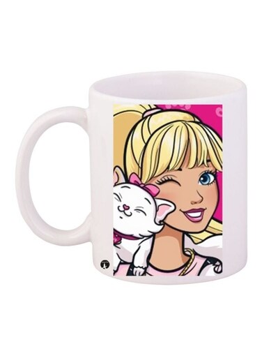 Cartoon Girl Printed Coffee Mug White/Beige/Pink 11ounce