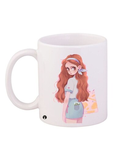 Cartoon Printed Coffee Mug White/Brown/Blue 11ounce