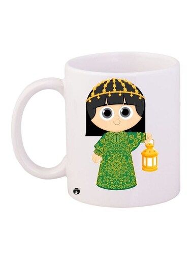Cartoon Girl Printed Coffee Mug White/Green/Black