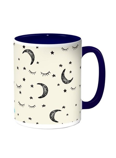 Moon And Stars Printed Coffee Mug Beige/Blue 11ounce