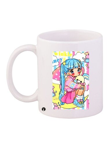Cartoon Printed Coffee Mug White/Blue 11ounce