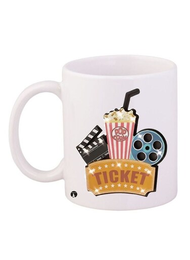Movie Ticket Printed Coffee Mug White/Pink/Brown 11ounce