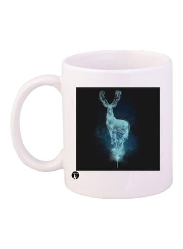 Deer Printed Coffee Mug White/Black/Blue