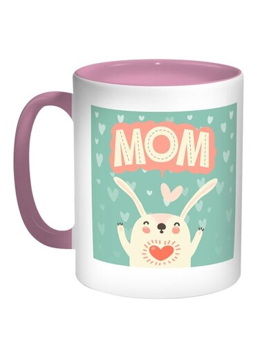 Mom Printed Coffee Mug Pink/Green/White 11ounce