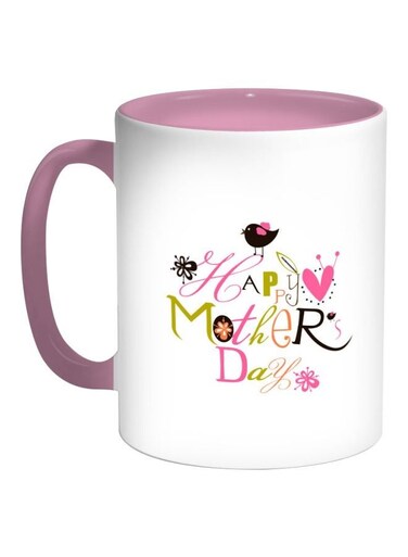 Happy Mother's Day Printed Coffee Mug White/Pink/Green 325ml