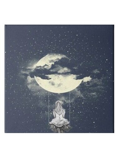 Girl Animation Hidden Frame Canvas Wall Painting Black/White 50 x 50cm