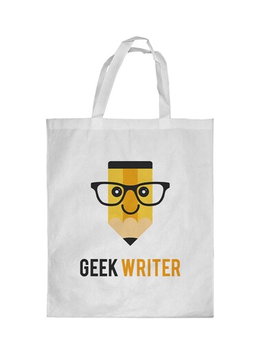 Geek Writer Printed Shopping Bag White