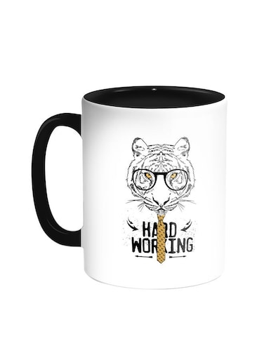 Hard Working Printed Coffee Mug Black/White 11ounce
