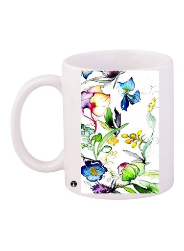 Floral Printed Coffee Mug White/Blue/Green 11ounce