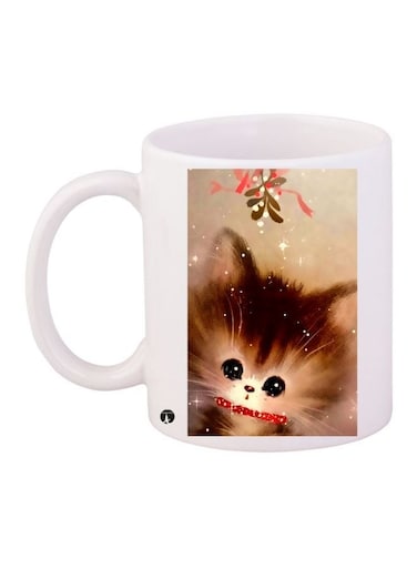 Kitten Printed Coffee Mug White/Brown/Red 11ounce