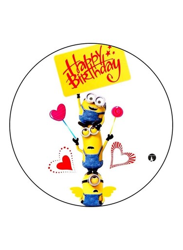 Happy Birthday Minion Printed Fridge Magnet White/Yellow/Blue 5.5cm