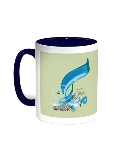 Congratulations On Eid Printed Coffee Mug Blue/White 11ounce