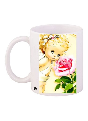 Little Girl Printed Coffee Mug White/Green/Pink 11ounce