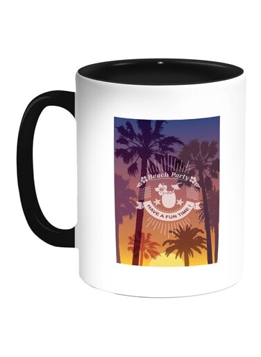 Beach Party Printed Coffee Mug Blue/White/Black 11ounce
