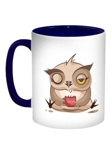 Cartoon Drawings Owl Printed Coffee Mug Blue/White/Red
