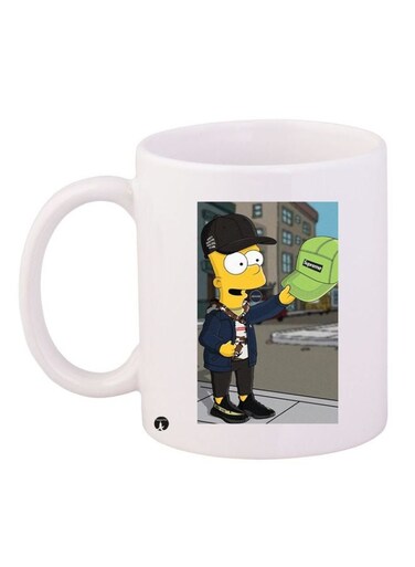 Cartoon Printed Ceramic Coffee Mug White/Blue/Green