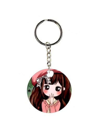 Cartoon Girl Printed Dual Sided Keychain