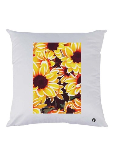 Flower Printed Cushion polyester White/Yellow/Brown 30x30cm
