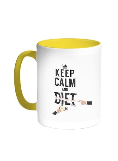 Keep Calm And Diet Printed Coffee Mug Yellow/White 11ounce