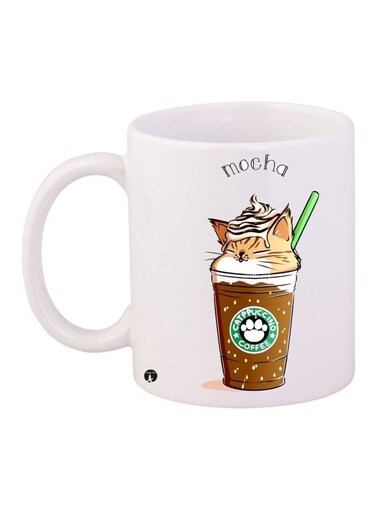 Mocha Printed Coffee Mug White/Brown/Beige 11ounce