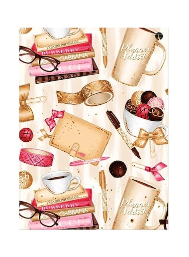 Books Themed Metallic Plate Beige/Pink/Brown 20x15cm
