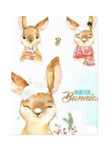 Winter Bunnies Themed Metallic Plate White/Brown/Red 20x15cm
