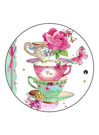 Tea Cup Printed Fridge Magnet White/Pink/Green 5.5cm