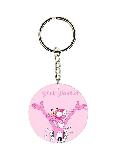 Pink Panther Printed Steel Keychain Pink/White/Silver