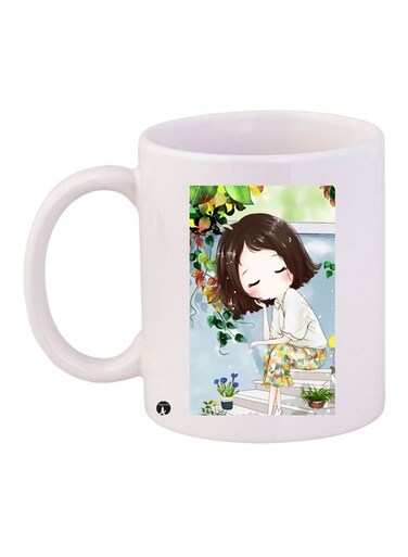 Anime Girl Printed Ceramic Coffee Mug White/Blue/Green