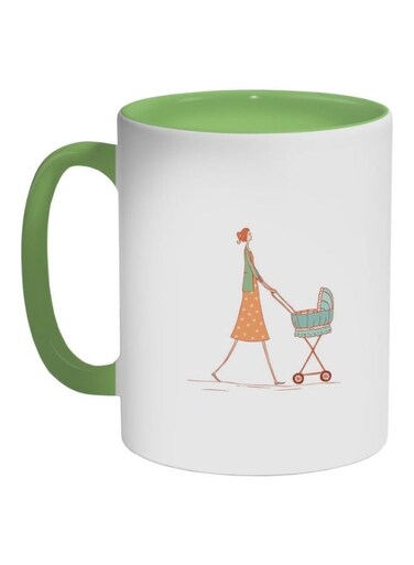 Mother And Child Printed Coffee Mug Green/White/Orange 325ml