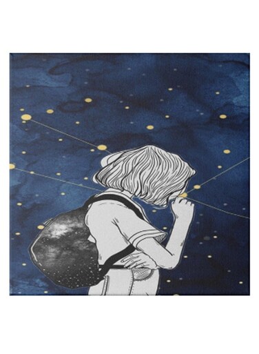 Sad Girl Hidden Frame Canvas Wall Painting Blue/Black/White 50 x 50cm