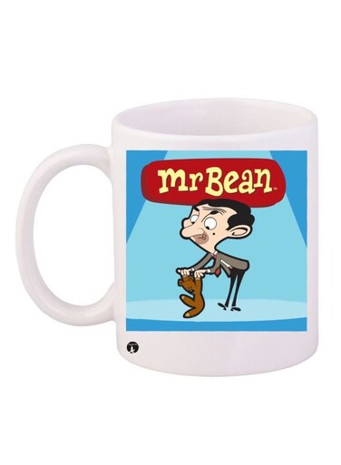 Mr Bean Cartoon Printed Ceramic Coffee Mug White/Blue/Brown