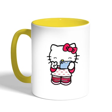 Hello Kitty Printed Coffee Mug, Yellow 11 Ounce