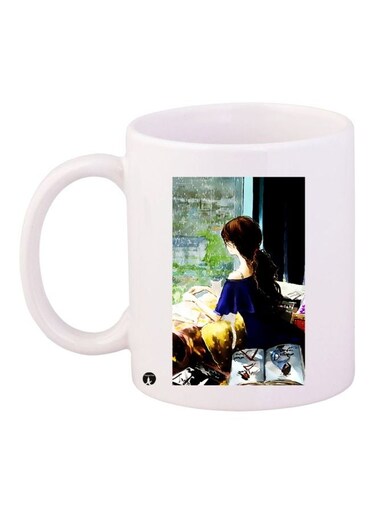 Girl Printed Coffee Mug White/Blue/Brown 11ounce