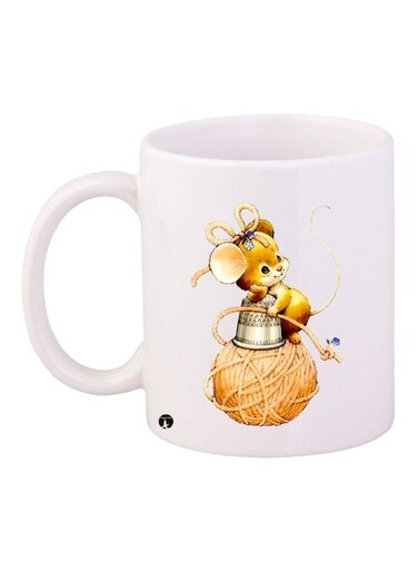Cartoon Printed Coffee Mug White/Brown 11ounce