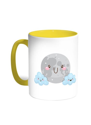 Cartoon - Moon And Clouds Printed Coffee Mug Yellow/White 11ounce