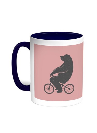 Bear Driving A Bicycle Printed Coffee Mug Blue/White 11ounce