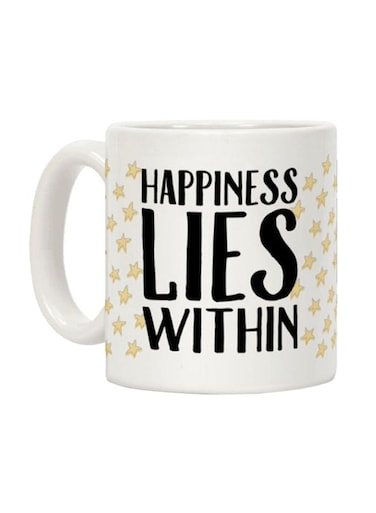 Happiness Lies Within Printed Coffee Mug White