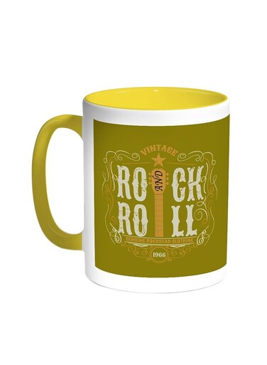 Rock And Roll Printed Coffee Mug Yellow/White 11ounce