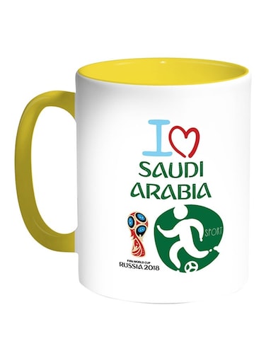 FIFA World Cup 2018 I Love Saudi Arabia Printed Coffee Mug White/Yellow 11ounce