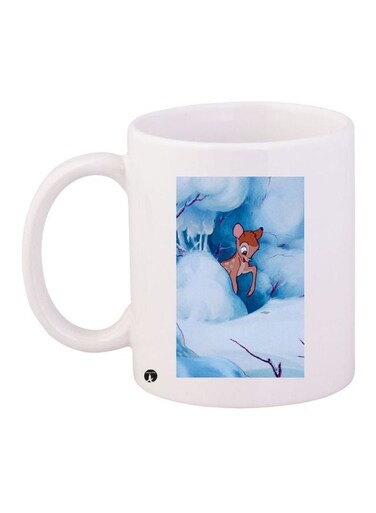 Deer Printed Coffee Mug White/Blue/Brown 11ounce