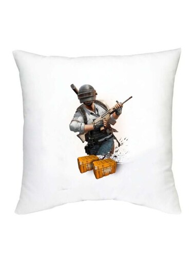 Pubg Printed Decorative Cushion White/Grey/Black 16x16inch