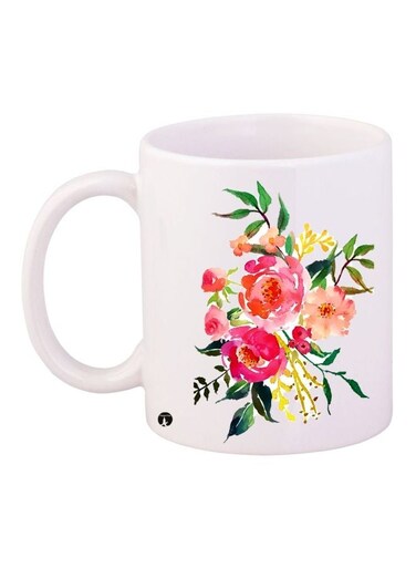 Floral Printed Coffee Mug White/Pink/Green 11ounce