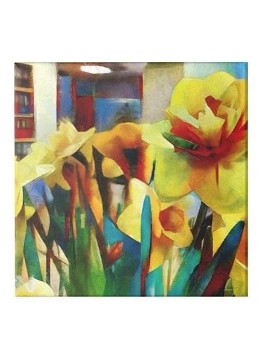 Flower Themed Canvas Wall Painting With Frame Multicolour 50x50cm